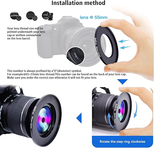 Miniatura 4 de Anillo de filtros de cámara de 2.165 in a 2.835 in, anillos de filtros compatibles con todas las marcas Ø55mm lente a Ø72mm UV ND CPL accesorio de