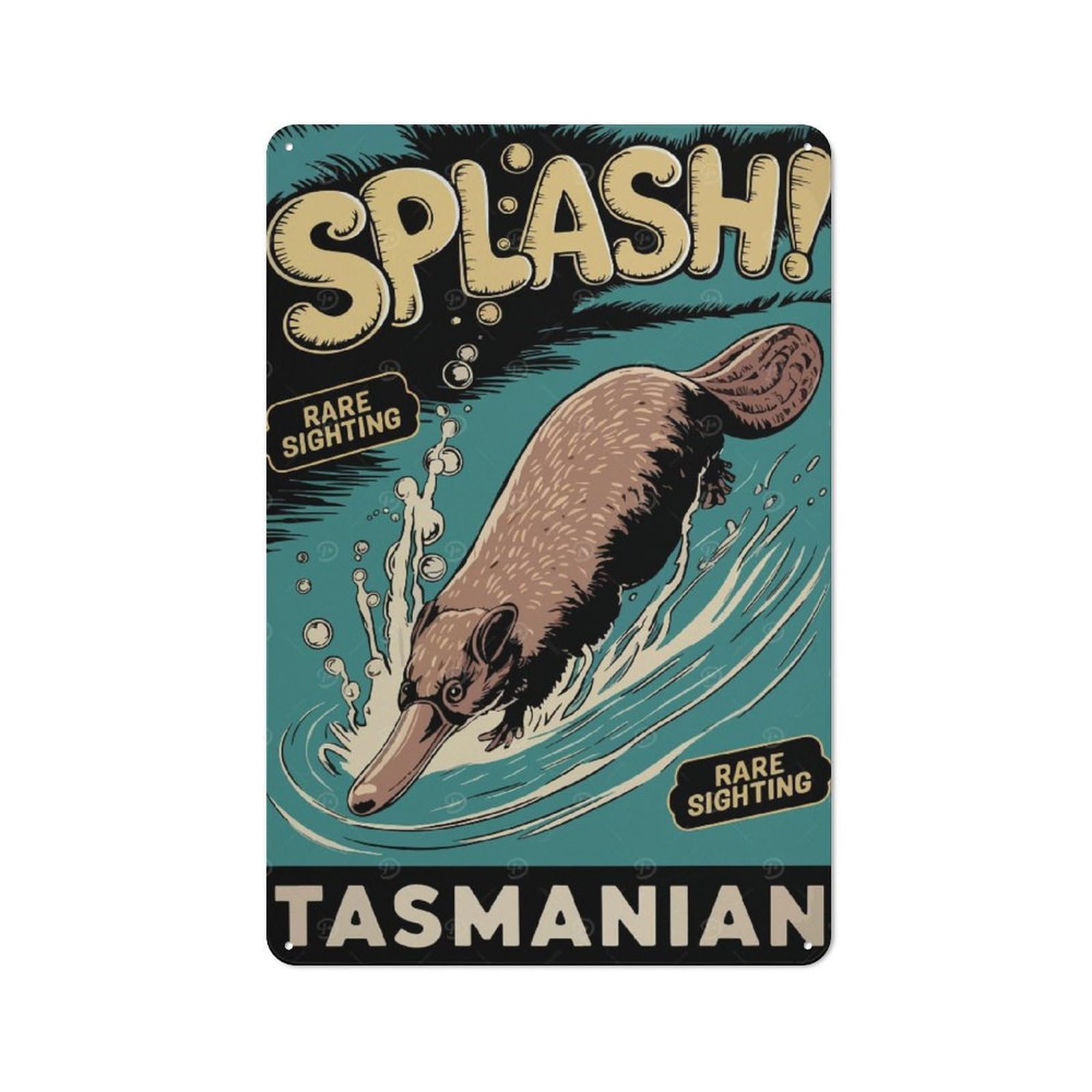 Junmoney Tasmanian Platypus Splash Decorative Metal Wall Decor 30X20cm, Vintage Metal Sign For Hallway, Home Bar, Garage Or Study