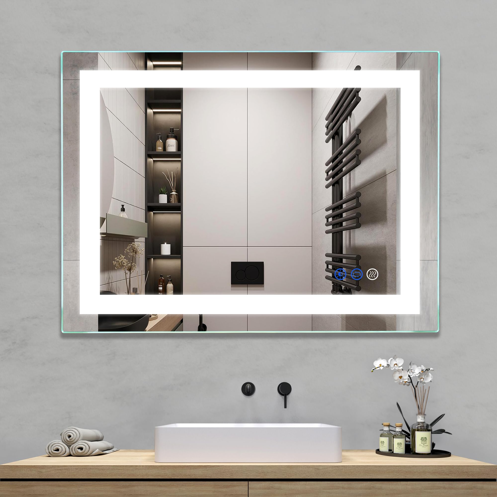 32"x 24" LED Bathroom Mirror Vanity Mirror, Anti-Fog, Dimmable, Color Temperature Adjustable 3000-6000K, Switch-held Memory Led Wall Mirror Suitable for Bathroom, Vanity (Vertical/Horizontal)