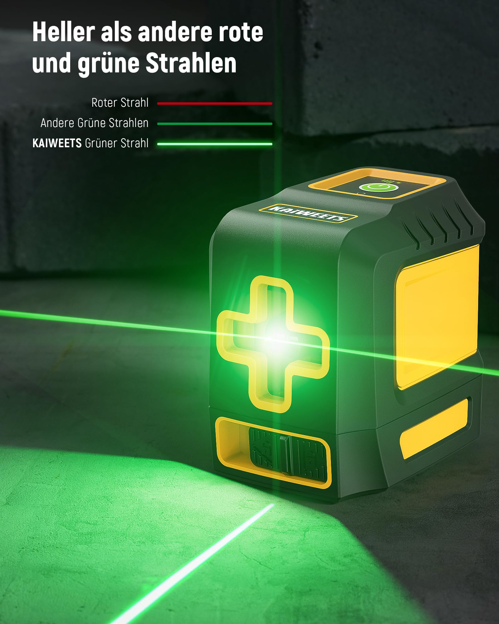KAIWEETS T40 Green Laser Level samopoziomujący, tryb ręczny, IP54, podstawa magnetyczna, torba transportowa, 2 baterie AA