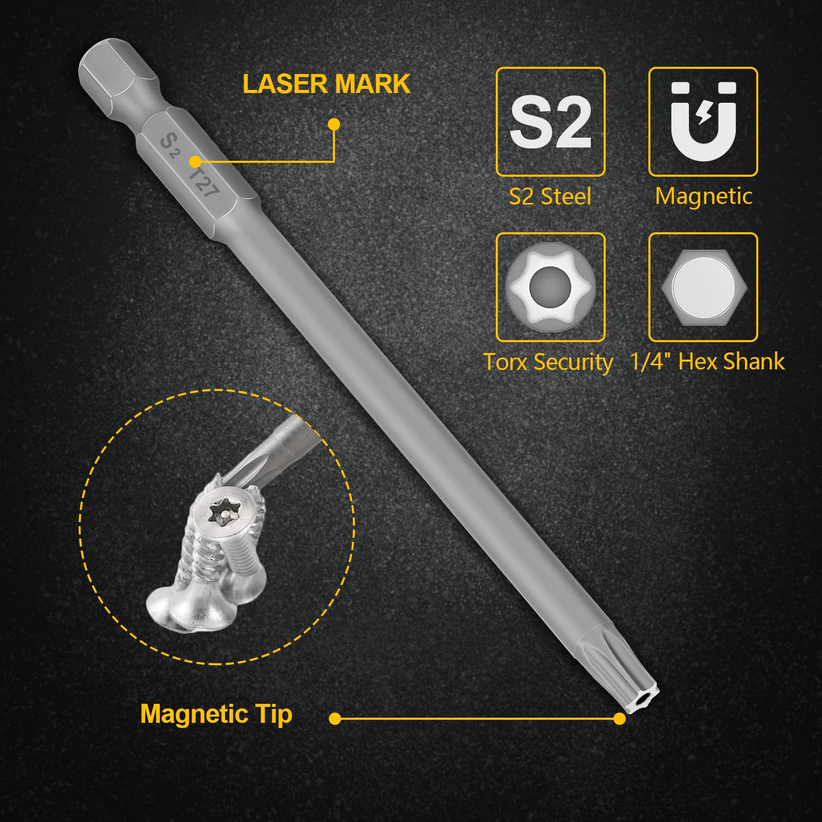 11-teiliges Torx-Bit-Set Extra Lang (100 Mm) – T6 Bis T40, Magnetisch, Aus S2-Stahl Für Profis & Heimwerker