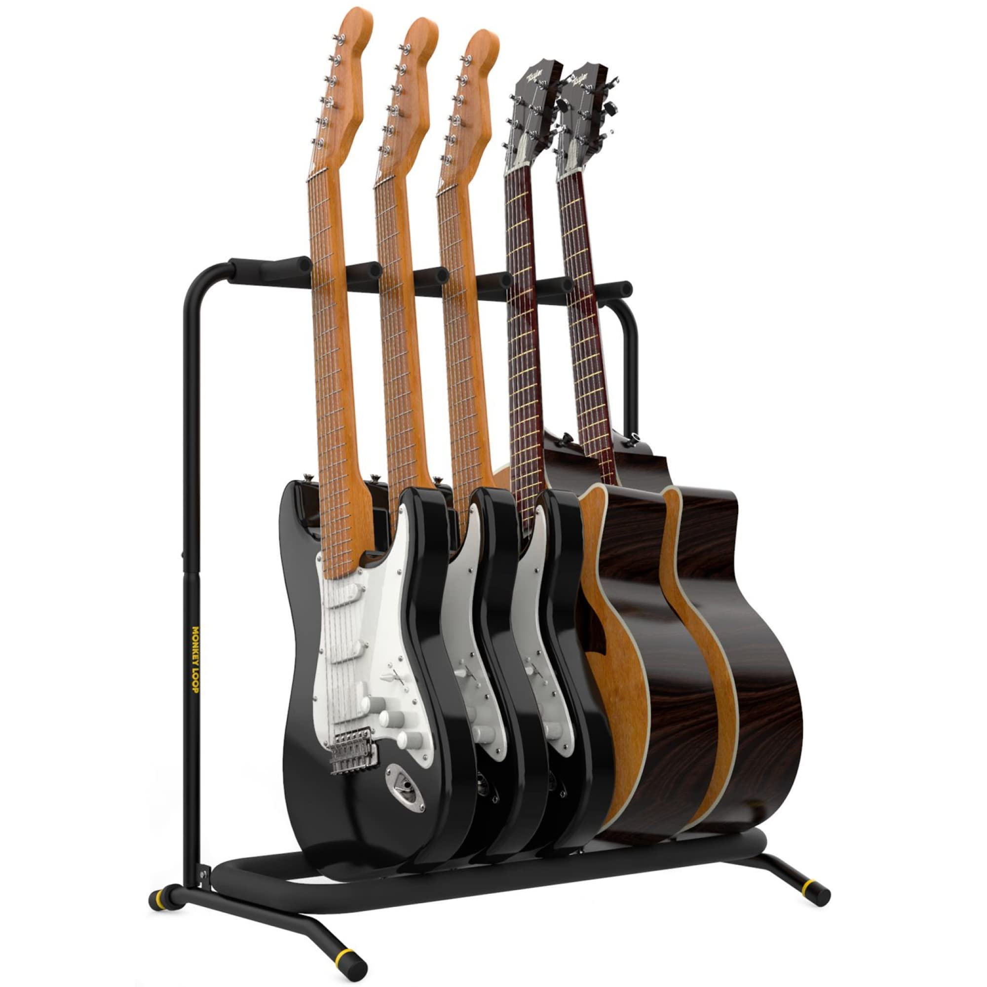 MONKEY LOOP Floor Prime Plus 5 - Soporte de Suelo para 5 Guitarras o Bajos - Soporte Compatible con Guitarras Eléctricas y Bajos Eléctricos - Apoyos Rellenos de Espuma - Resistente a los Arañazos