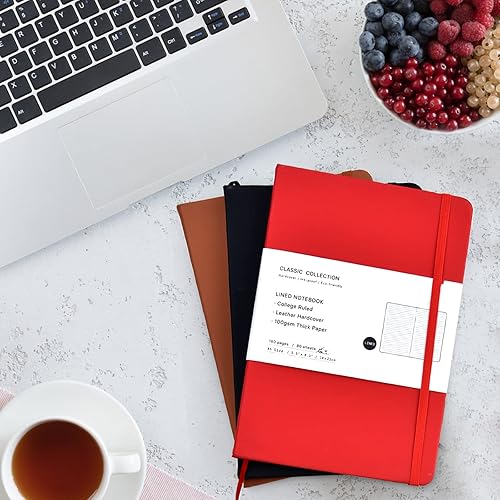 Miniatura 6 de Paquete de 6 cuadernos A5 con rayas universitarias, cuadernos clásicos de tapa dura de cuero para escribir oficina, escuela, hogar, negocios, 8.3 x