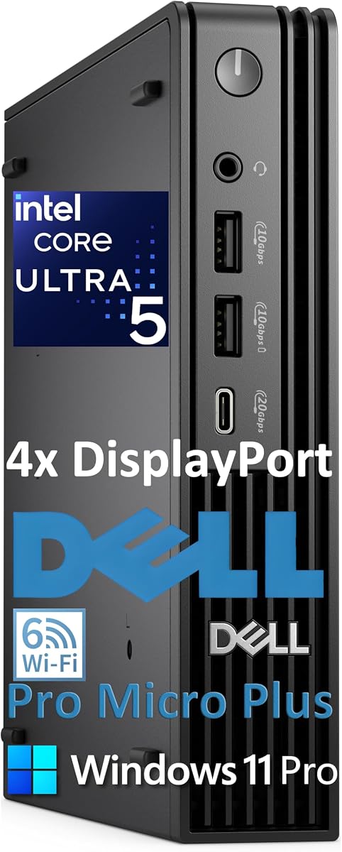 Mini PC Pro Micro Plus (OptiPlex 7000 MFF de próxima generación), 32 GB DDR5 1 TB SSD | Intel 14-Core Ultra 5 235T (Beat i7-13700T), WiFi 6, Bluetooth, 4X DP, Windows 11 Pro, PC de escritorio empresarial con IA