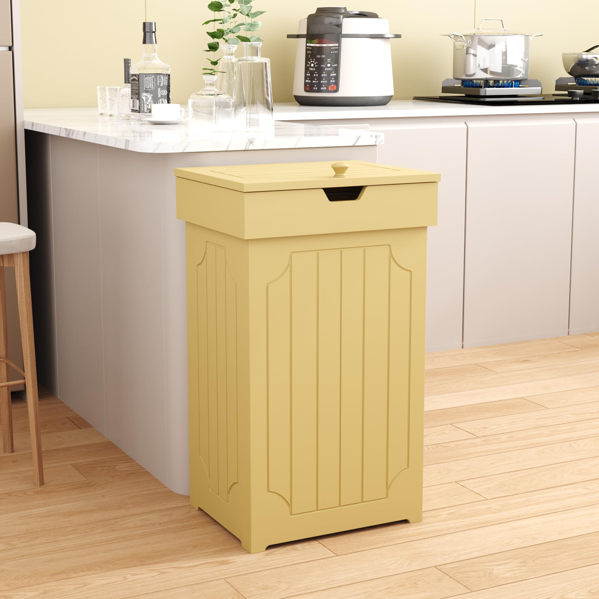 Domowy drewniany kosz na śmieci z pokrywką, kosz na śmieci kuchenny, kosz na śmieci, 30 l, kosz na śmieci, żółty kolor 16 szer. x 33 gł. x 60 cm wys