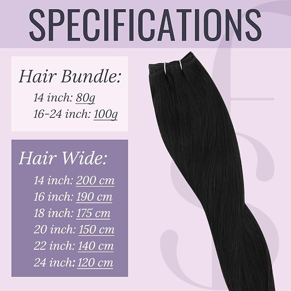 Fshine Weft Hair Extensions 24inch 100g Human Hair Extensions Double Weft Hair Jet Black Extensions Color 1 Hair Bundles Extensions Remy Hair Weave Extensions Straight Natural Hair Sew in Extensions - 4