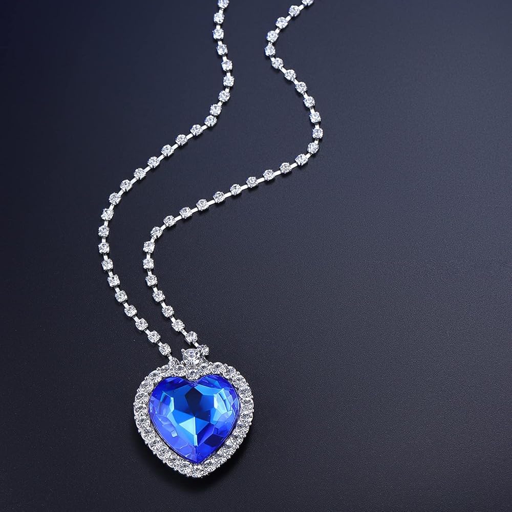 AILUOR Heart of The Ocean Neckalce, Royal Blue Crystal