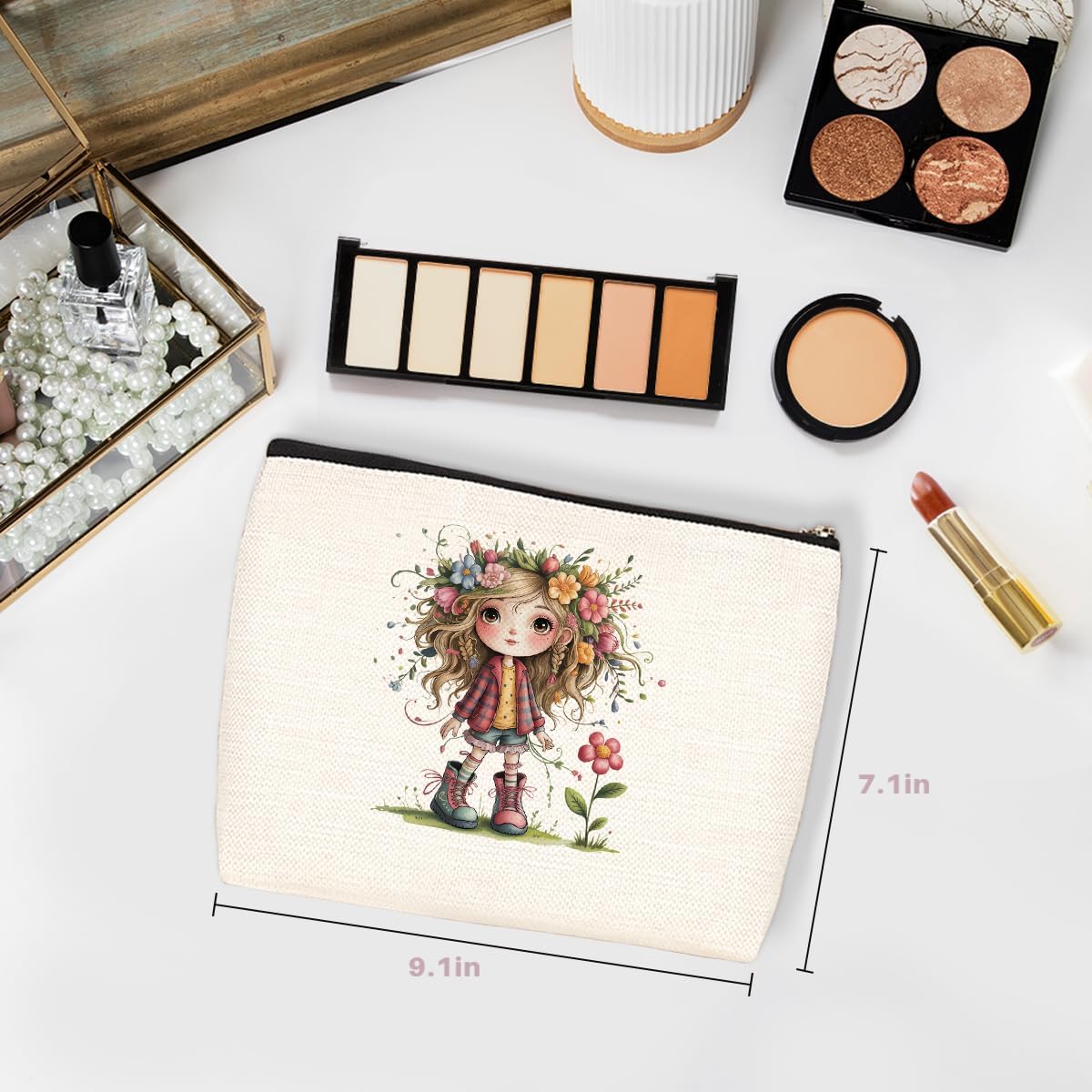 Wenboco Cute Girl Makeup Bag, Flower Large Capacity Travel Makeup Case Cosmetic Bags for Women, Portable Pouch Purse Travel Essentials Toiletries Accessories, Christmas Birthday Gifts for Women - Image 2