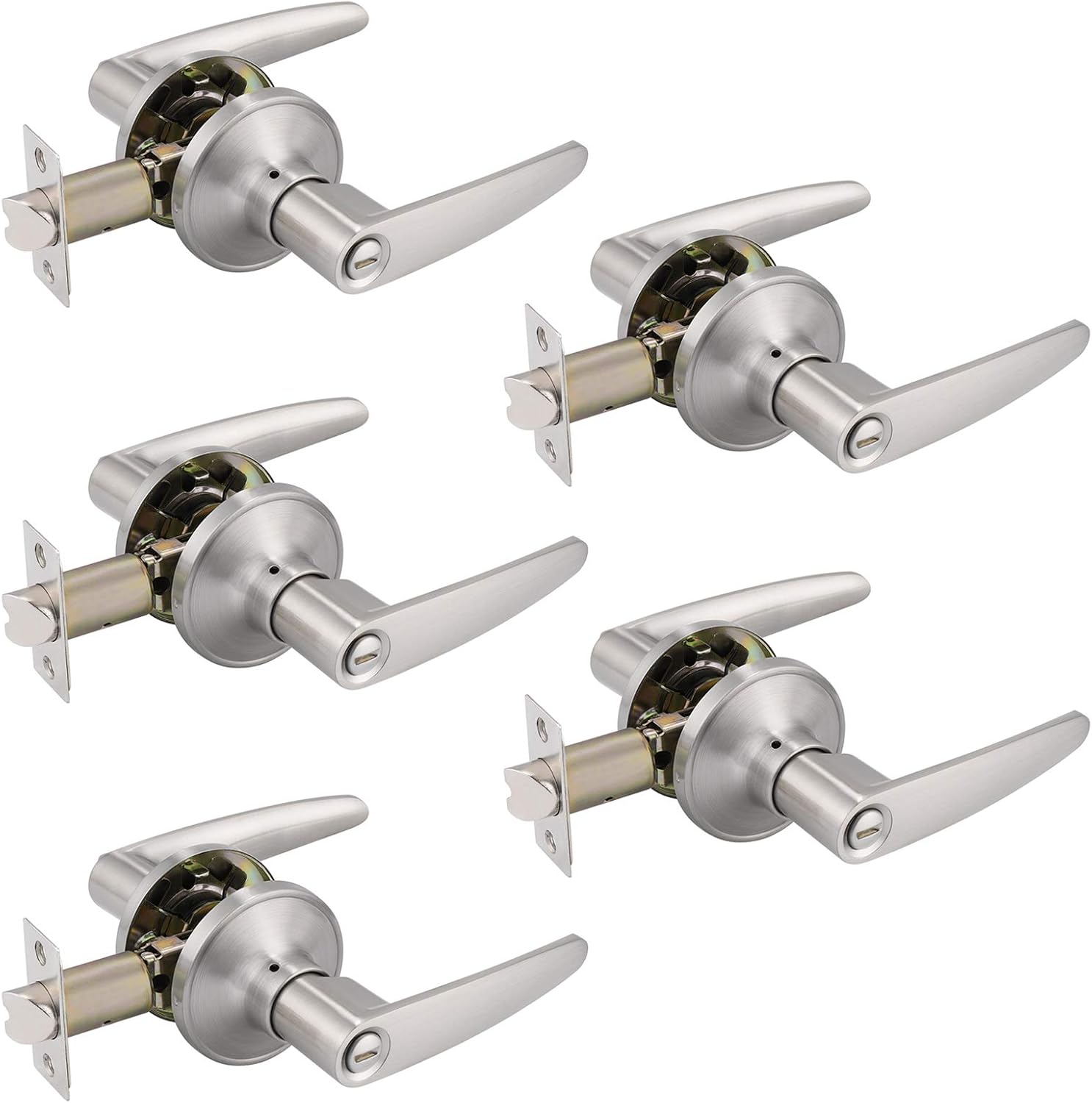 Gobrico 5 Pack Door Knobs Interior Brushed Nickel Door Handles Privacy