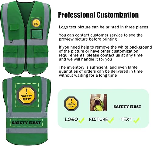 Miniatura 9 de Chaleco de seguridad personalizado chaleco personalizado con logotipo clase 2 chaleco reflectante Hi Vis con 5 bolsillos y cremallera paquete de 10