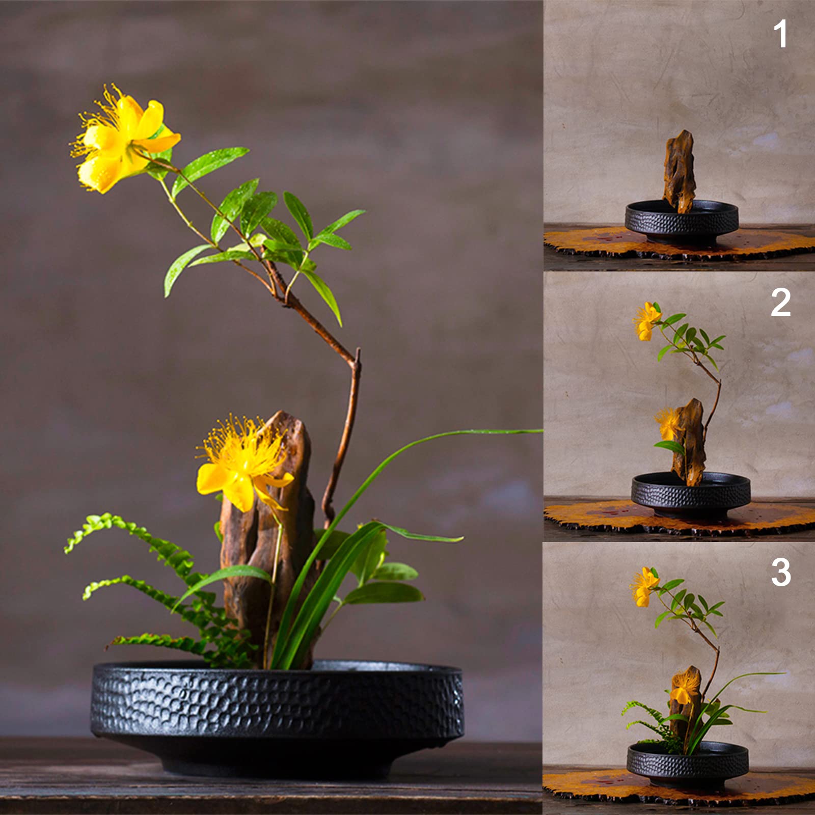 WANDIC Blumenarrangement Zubehör, Innen- und Außen kreisförmige Keramik Blumentöpfe, Hämmer, Schwarze Blumentöpfe, verwendet für IKEA Florale Home Office Dekoration