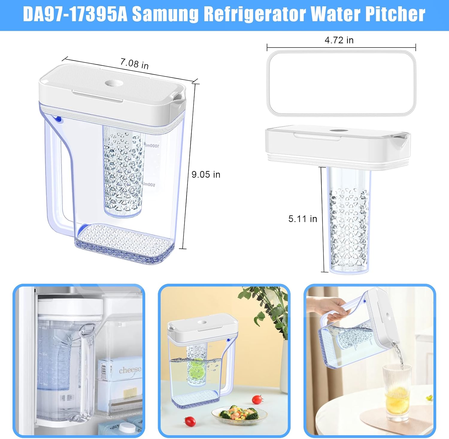 Upgraded RF23M8070SR RF23M8570SR RF23M8590SG RF23M8090SR Water Pitcher Compatible with Samsung Fridge Water Pitcher Parts DA97-17395A Refrigerator Water Reservoir Water Tank Water container NO LEAK