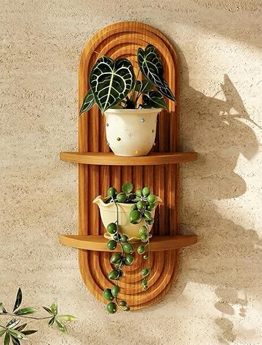Bamworld Boho Wall Decor Brown Plant Wall Shelf Mid Century