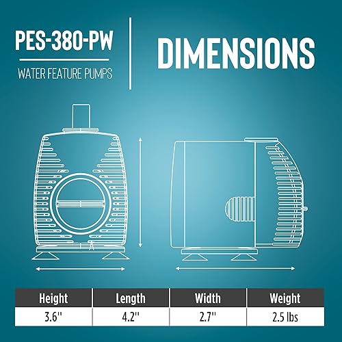 Miniatura 3 de Little Giant PES-380-PW Bomba de accionamiento magnético de 115 voltios, 380 GPH para fuentes y estanques pequeños con cable de 15 pies, color