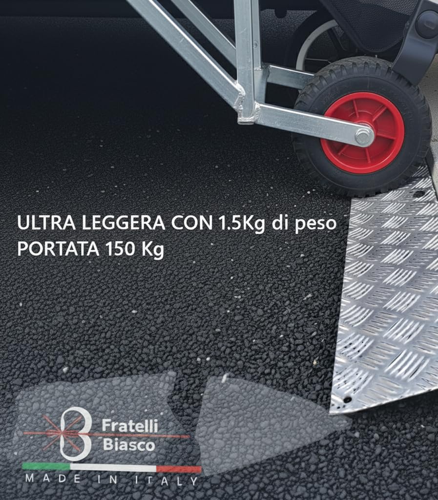 Rampa in ALLUMINIO MANDORLATO - Resistente Fino a 200 Kg - Trasporto Facile (l 15 cm x H 5 cm x L 100 cm)