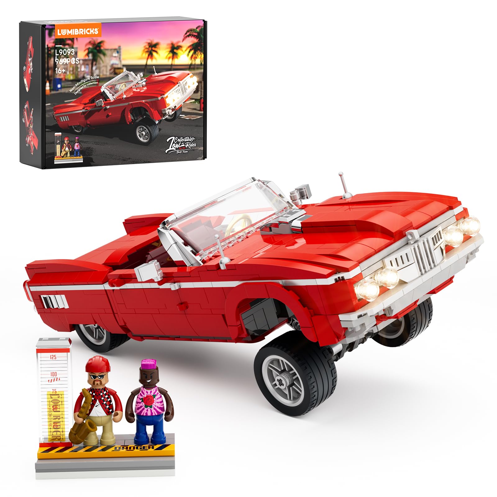 Lumibricks Street Fusion Collectable Lowrider - Big Red, Model Kit with Light, 969 Pieces, Inspired by the 1964 Chevy Impala - A Tribute to the Golden Era of Lowrider Culture