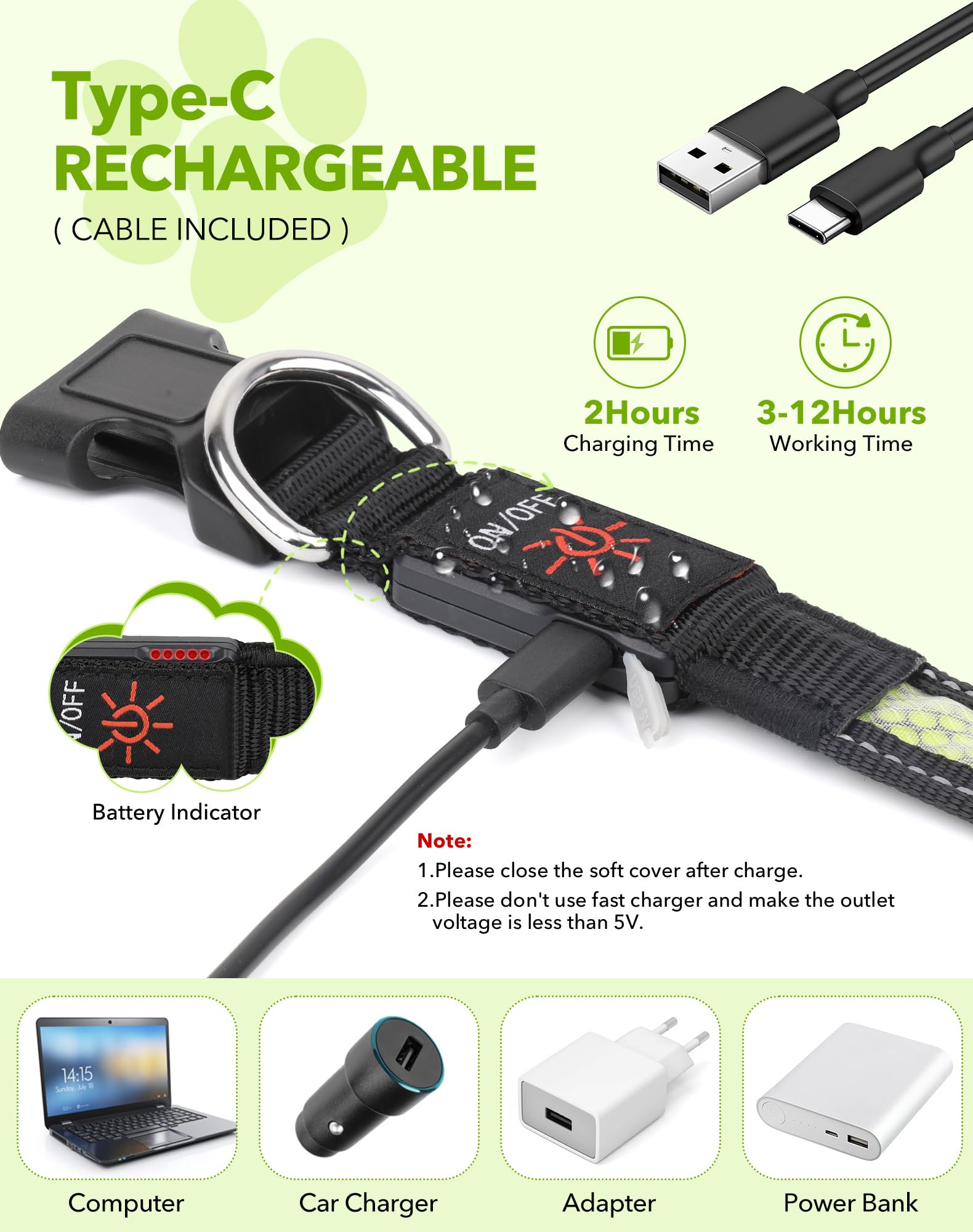 Weesiber Light Up Dog Collar, Flashing LED Dog Collar Rechargeable, Reflective Pet Collar - Image 4