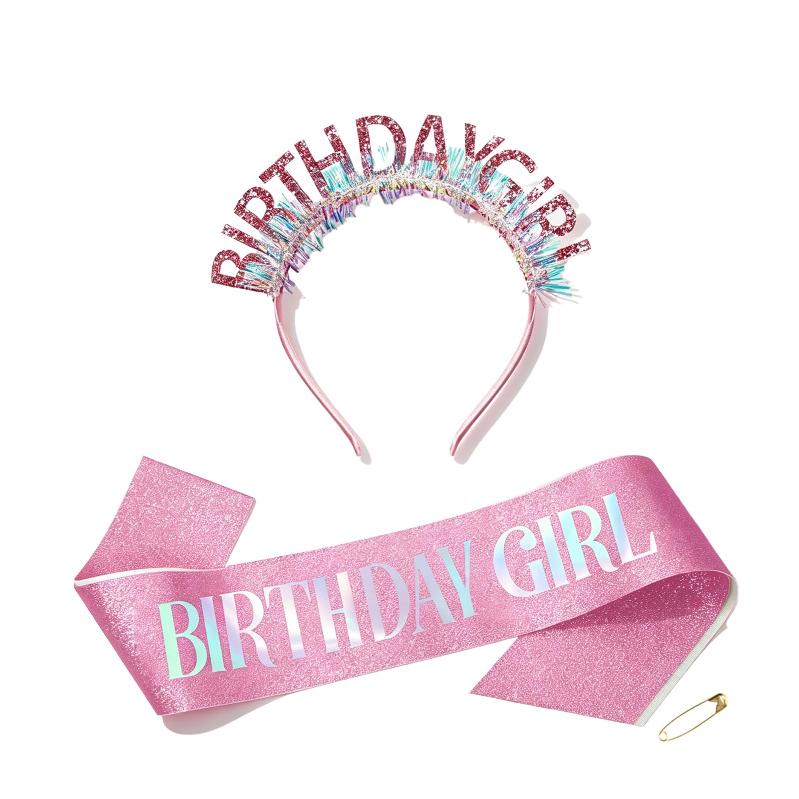 wudulangmany Glitter Pink Birthday Tiara Headband with Tassel, Happy Birthday Crown for Girls & Women, Party Decor for Bachelorette & Celebrations
