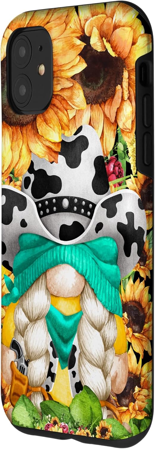 Western Sunflower Cowgirl Gnome For Women Cute Floral Summer Case for iPhone 11