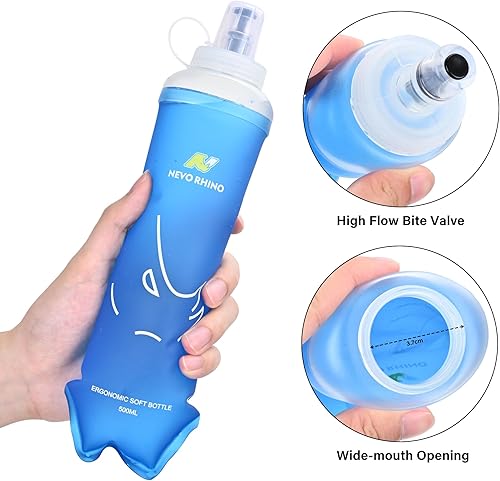 Miniatura 2 de N NEVO RHINO Botella de agua para correr de TPU de 17 oz16.9 fl oz con popote para hidratación, paquete de chaleco plegable, suave para senderismo,