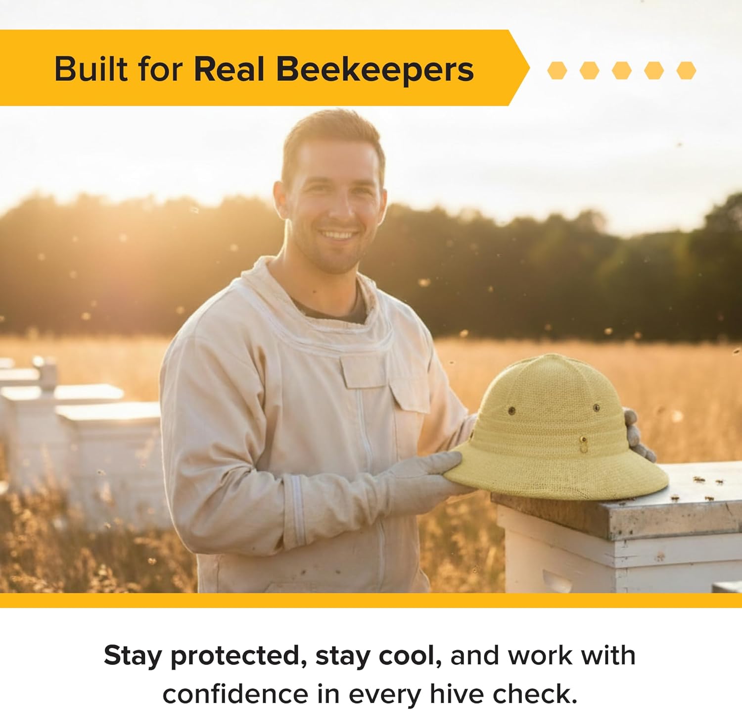 Mann Lake Standard Vented Beekeeping Helmet, Lightweight Protective Bee Keeping Hat with Breathable Mesh, Durable Build, Adjustable Headband, and Terry Cloth Sweatband for Beehive Yard Use