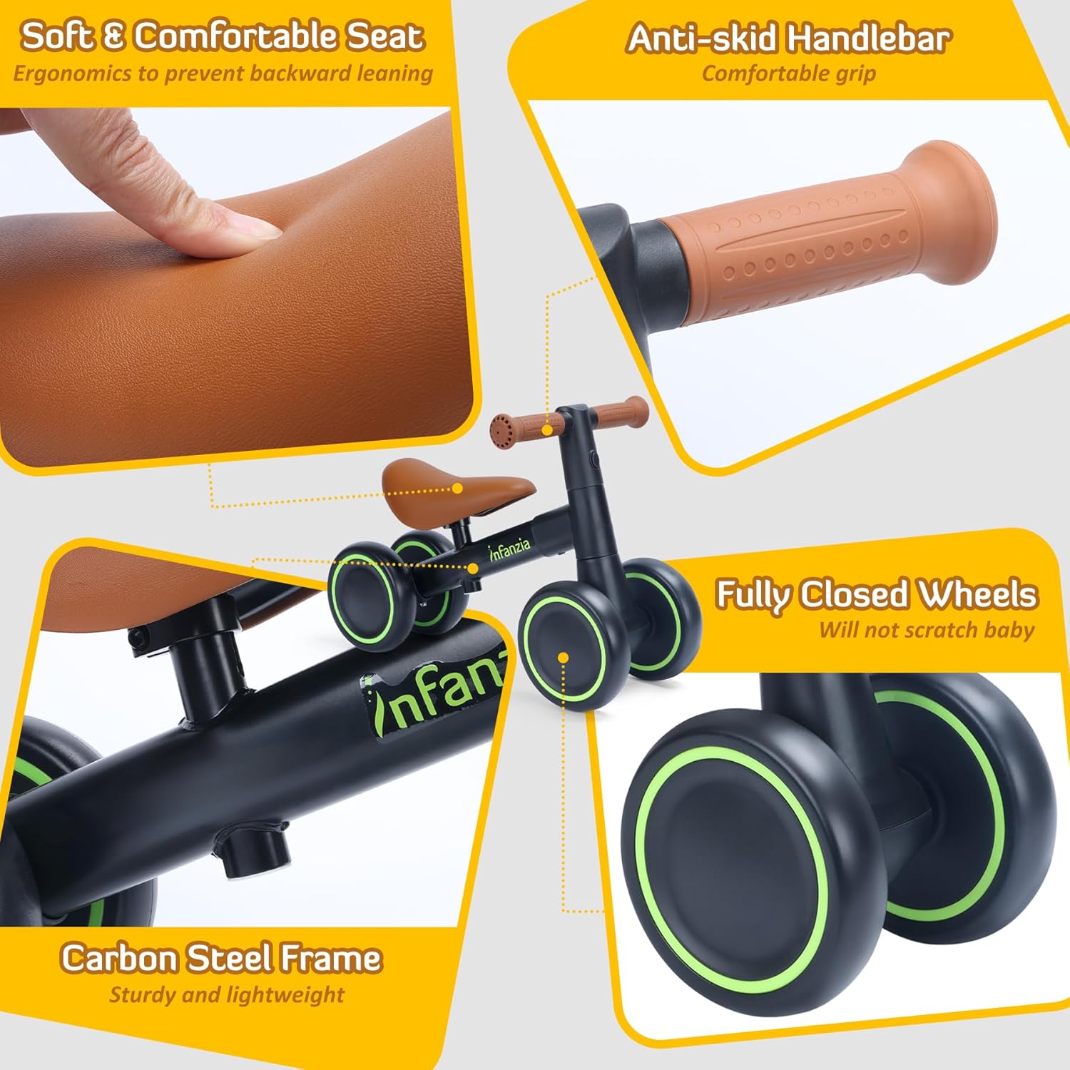 INFANZIA Baby Balance Bike for 12-36 Month Boys Girls, 1 Year Old Toddler First Bike No Pedal with Adjustable Seat, Infant 4 Wheels Bicycle Ride On Toys Kids First Birthday Gifts | 1 Year Old, Toddler First Bike, with Adjustable Seat, Infant, Bicycle, Ride On Toys