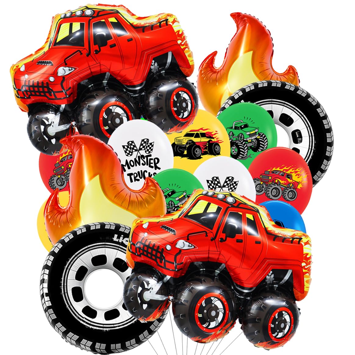 Monster Truck Theme Birthday Party Decorations Wheels Balloons Fire balloons Happy Birthday Truck Shaped Balloons for Girls Boys Birthday Baby Shower