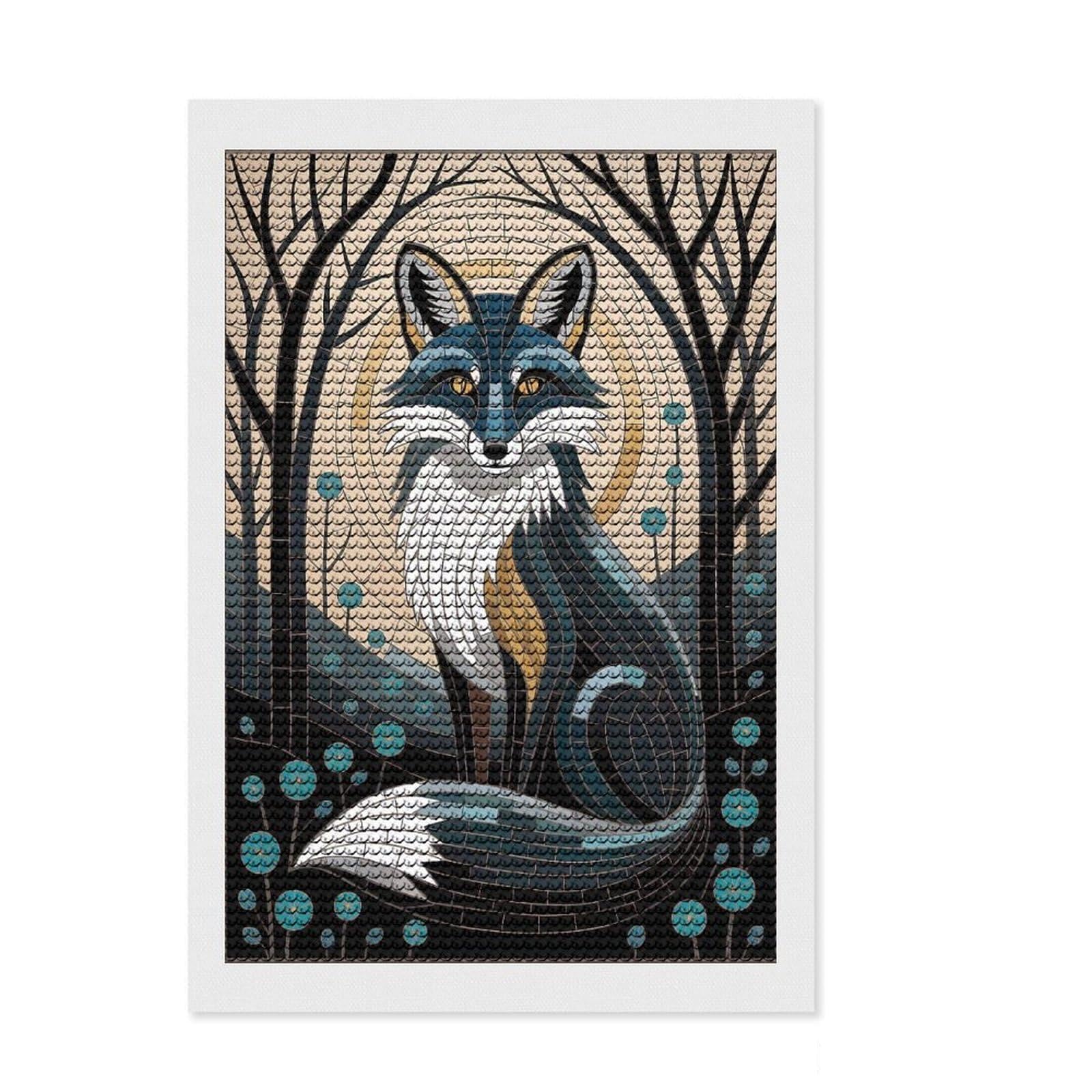 Junmoney Mosaic Fox in Forest Diamond Painting Canvas Kit 8"x12", Winter Craft, Christmas Gift, Aesthetic Room Decor, Canvas Picture