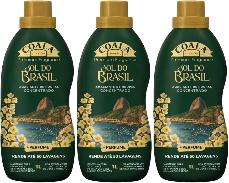 Kit 3 Amaciantes Concentrados Coala Sol do Brasil 1L – Maciez Duradoura, Perfume Tropical e Alto Rendimento