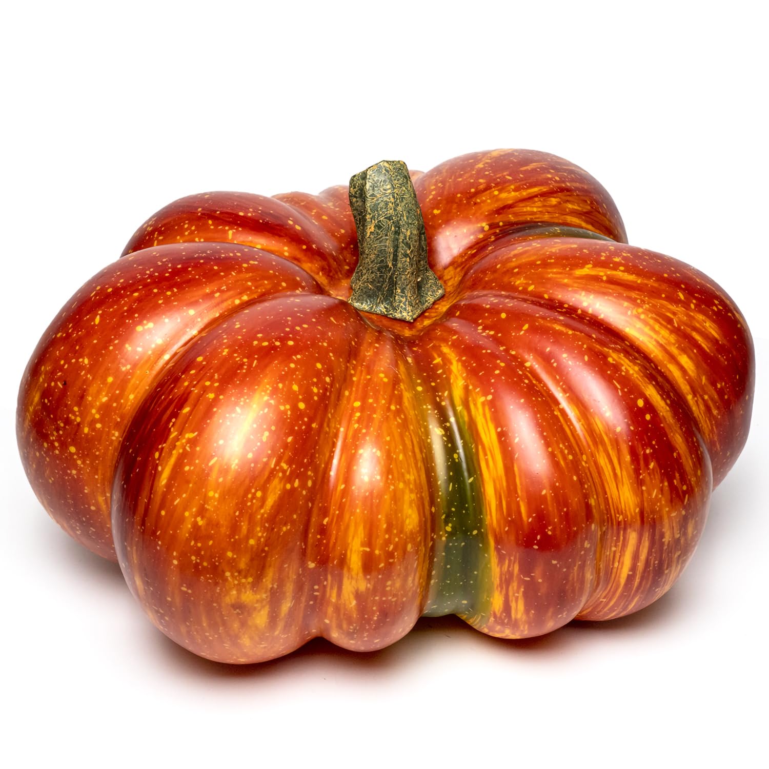 WsCrofts Large Artificial Pumpkin, 12.6inch Hand-Made Fake Pumpkin for Fall Harvest Festival Thanksgiving Halloween Decor (Orange Speckles)