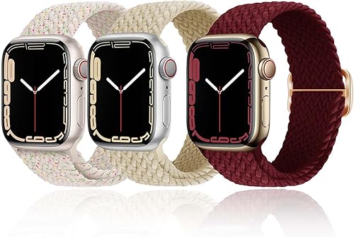 VNTOV 3 Pack Braided Bands Compatible for Apple Watch Band 38mm 40mm 41mm 42mm 44mm 45mm 49mm Women Men, Adjustable Stretchy Bands Elastic Sport