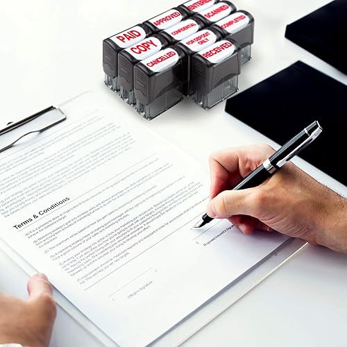 Miniatura 4 de Sello de goma autoentintado, tinta roja recargable preinstalada (916" x 1-12") (copa)