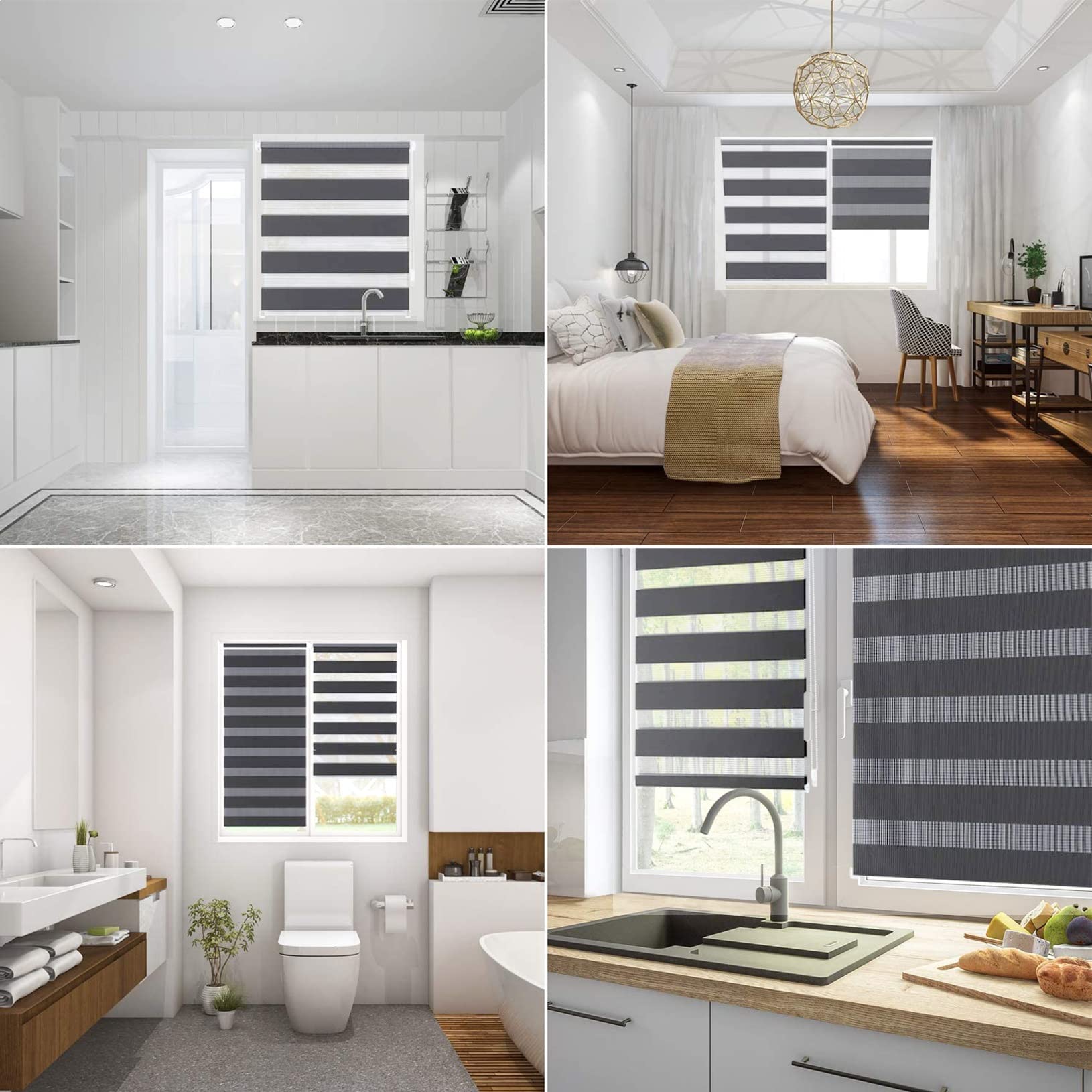 Persianas opacas impermeables de 95 x 200 cm, color gris oscuro, para día y noche, con accesorios, perfectas para baño y oficina