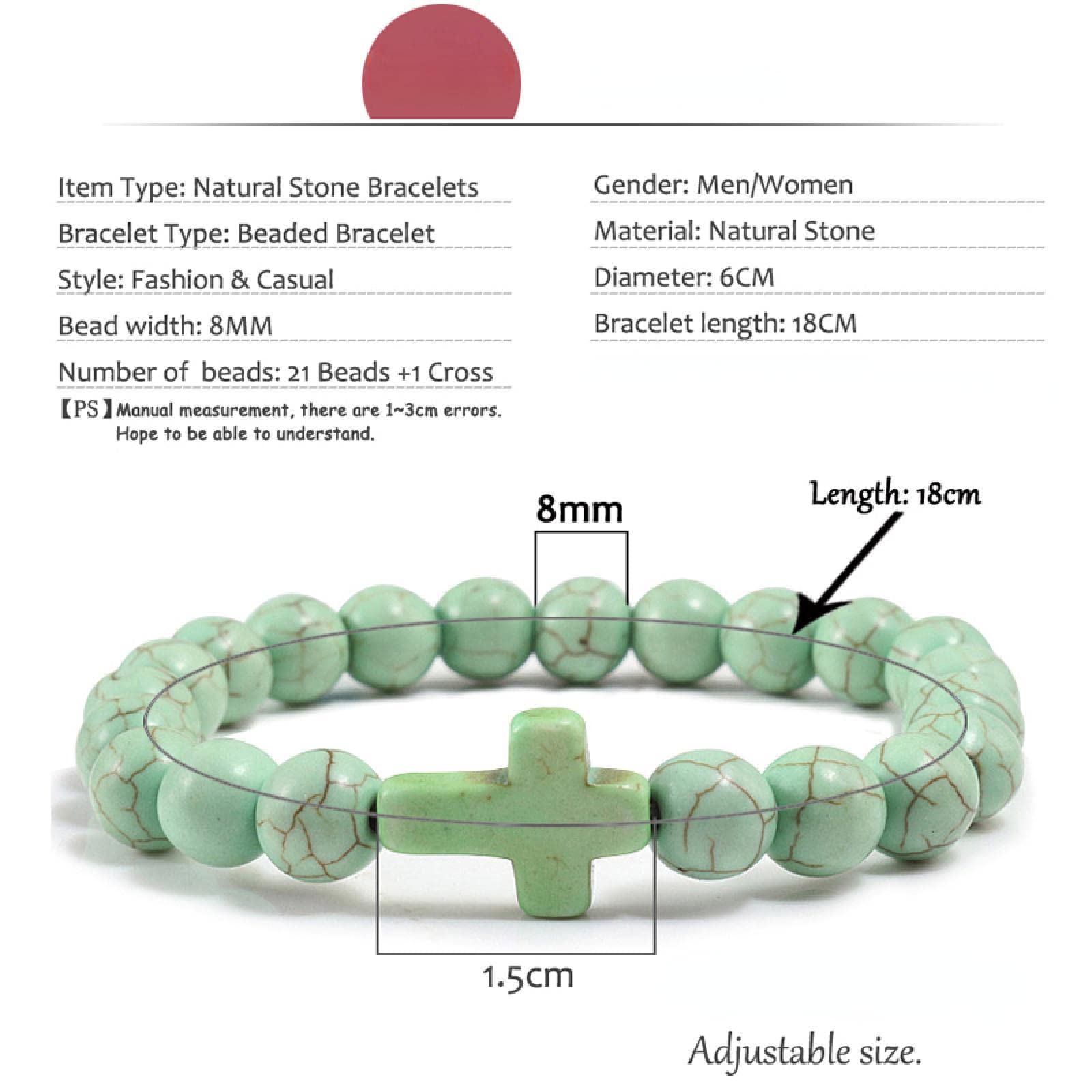WZGWDC Armbänder Damen Damen Armband Mädchen Geschenk Charm Naturstein Kreuz Schwarz Lava Matte Perlen Handgemacht Männer Gebet Fitness Kette Paar