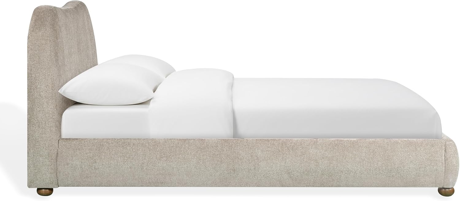 SAFAVIEH Couture - Beccarose King Bed - Contemporary Design - Light Brown Chenille & Walnut Legs - Ideal for Bedroom, Guest Room, 86" W x 88" D x 45" H (SFV4811G-K)