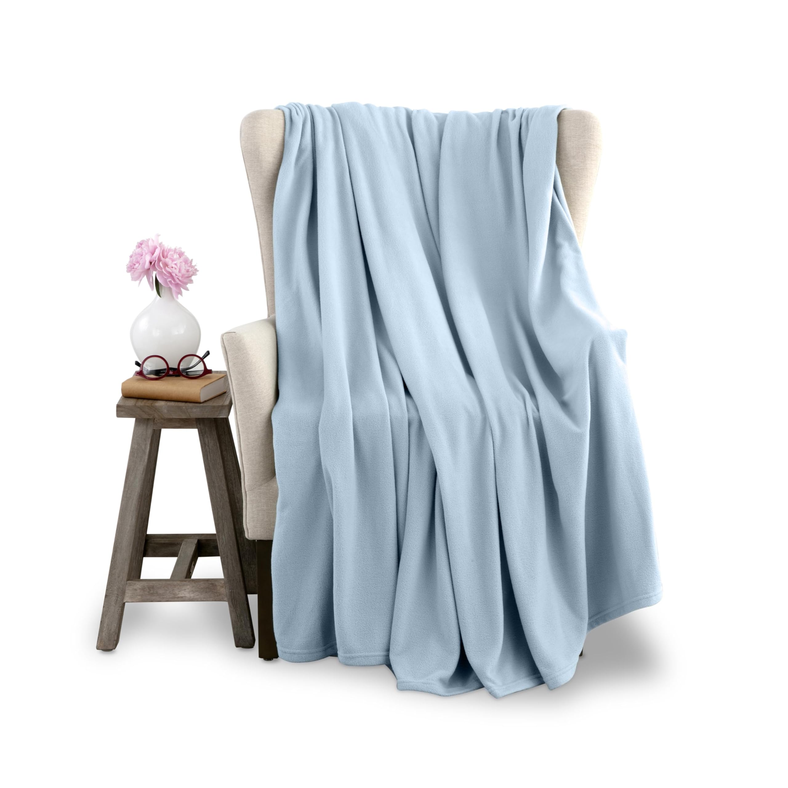 Vellux Twin Size Microfleece Supersoft Lightweight Throw Blanket | All-Season Comfort | Plush Pet-Friendly Blue