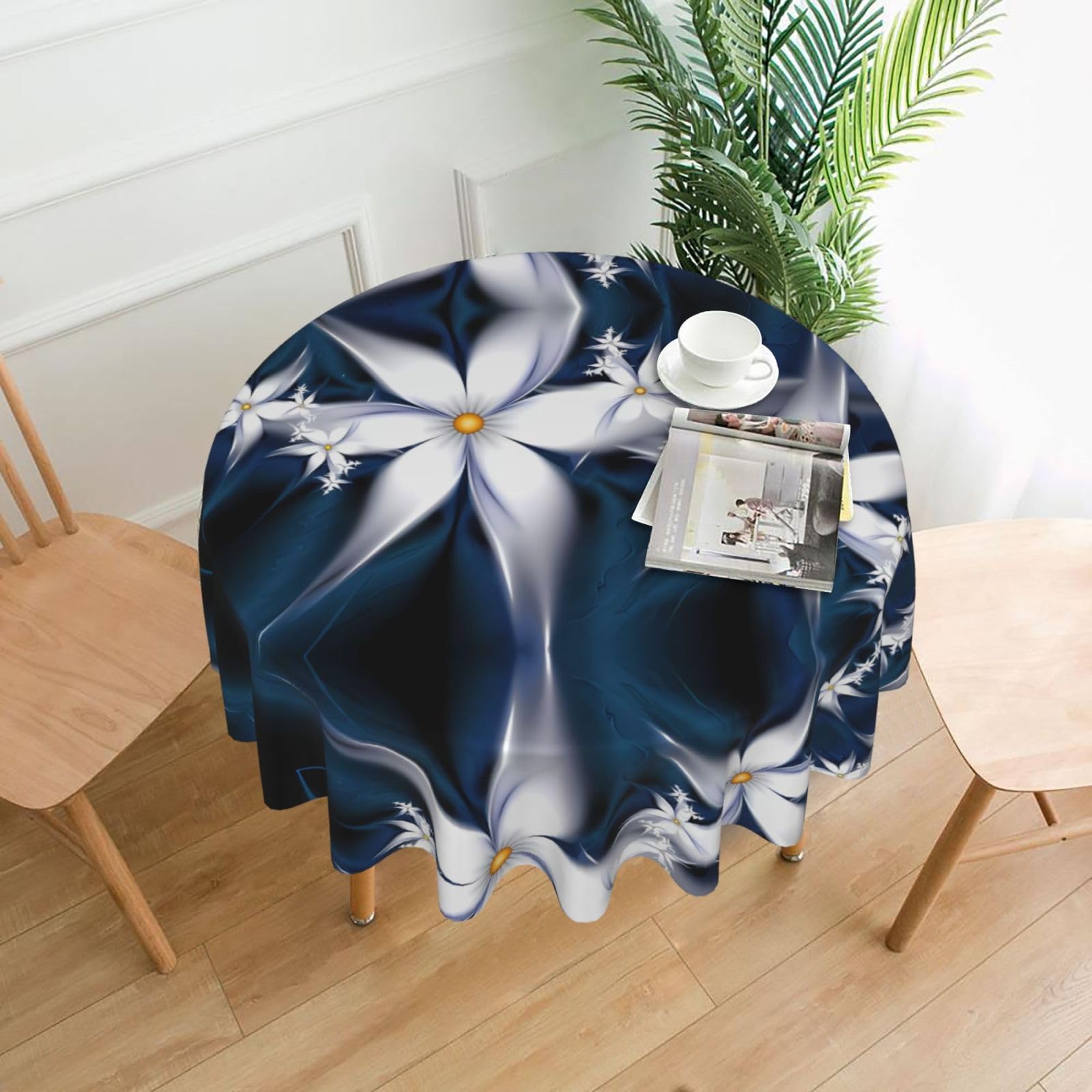 WHJSSF Artistic Daisy Floral Prints Round Decorative Tablecloth 60in - Elevate Your Dining Experience with a Stylish & Protective Table Throw