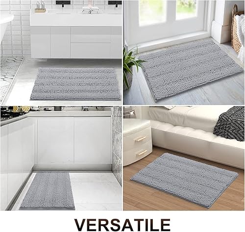 Miniatura 8 de Grandaily - Alfombra de baño de felpilla a rayas, extragruesa y absorbente, suave, antideslizante, con fibras largas, lavable a máquina, para baño,