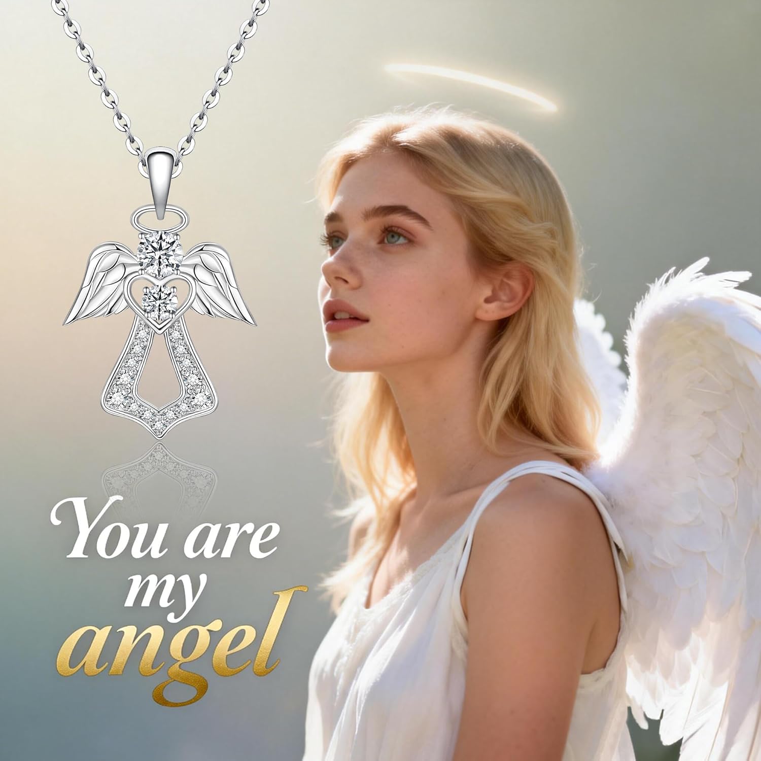 Angel Necklace Angel Wings Necklace for Women Sterling Silver Guardian Pendant Heart Jewelry Birthday Mothers Day Christmas Lovely Gifts - Image 3