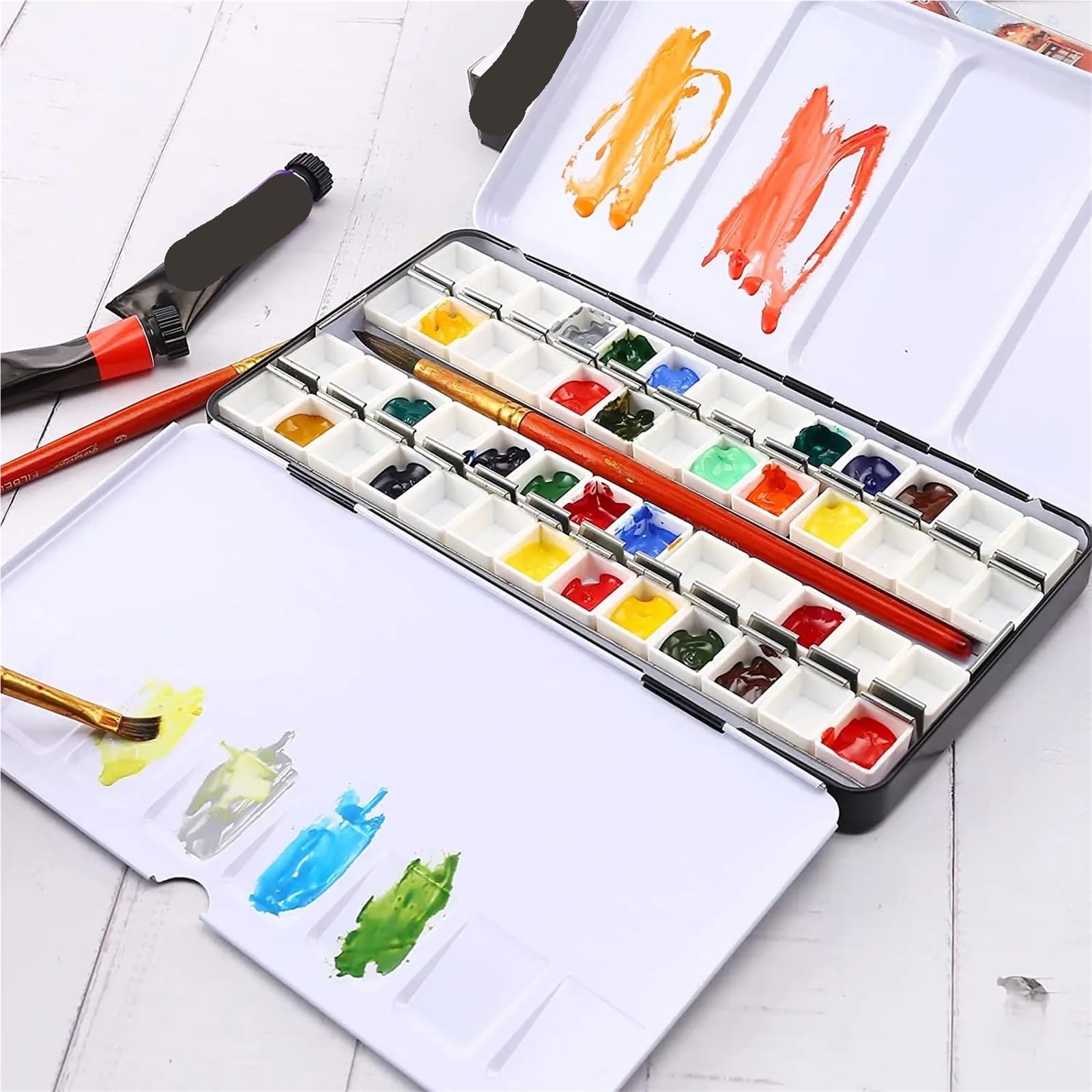 Boîte D'aquarelle en Métal avec Palette Pliable