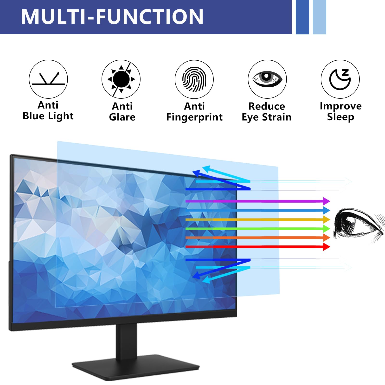 Filtr niebieskiego światła 24", do monitora o proporcjach obrazu 16:10, blokująca niebieskie światło, ochrona wyświetlacza, ochrona ekranu, ochrona oczu, zdejmowana folia ochronna na