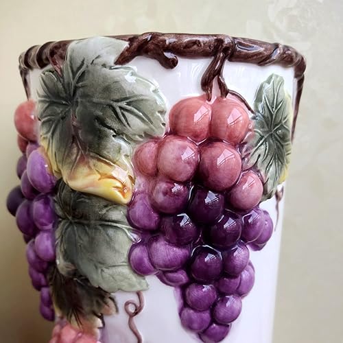 Miniatura 5 de Minigift Jarrón grande de cerámica, 3D pintado a mano uva decoración del hogar ramo titular - 11.14 pulgadas de alto