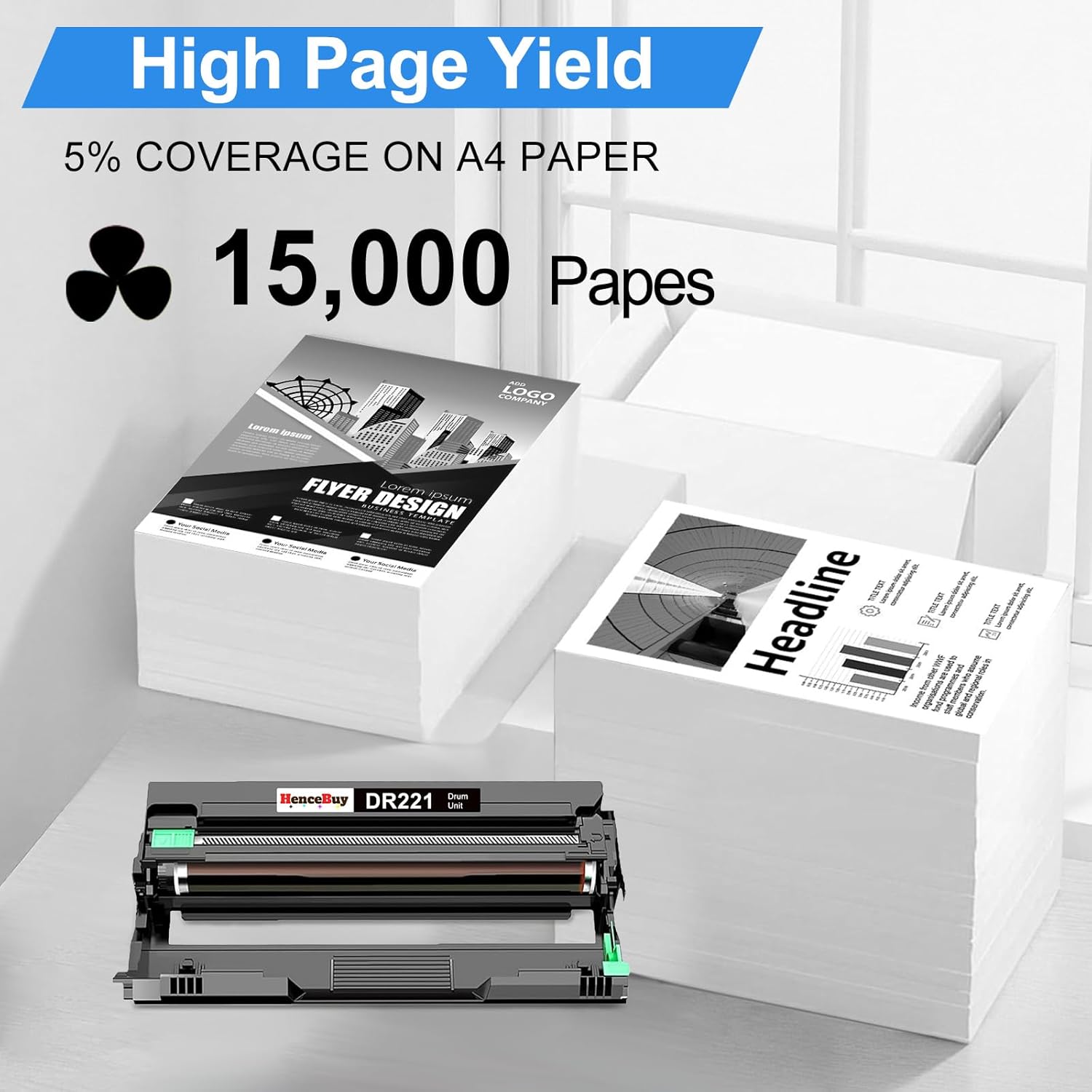 DR221CL Black Drum Unit-1 Pack Replacement for Brother DR221CL DR-221CL Black DR221 Drum Unit for Brother MFC-9130CW MFC-9330CW HL-3170CDW HL-3180CDW HL-3140CW MFC-9340CDW Printer