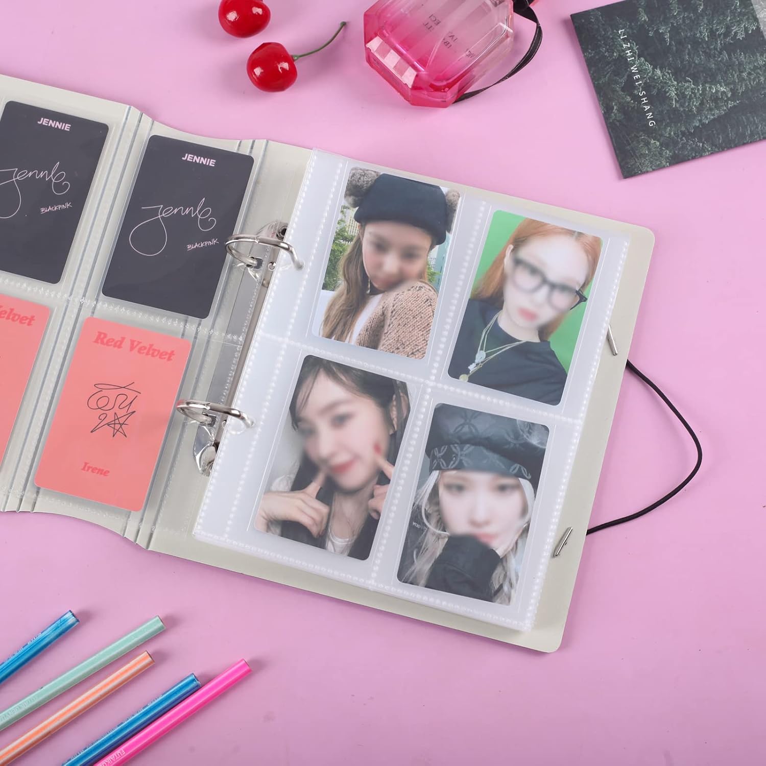 4-Pocket Photocard Binder A5 D-Ring Photocard Holder with 50Pcs Inner Sleeves Korean Photocard Collect Book Holds 200 Cards (Purple)