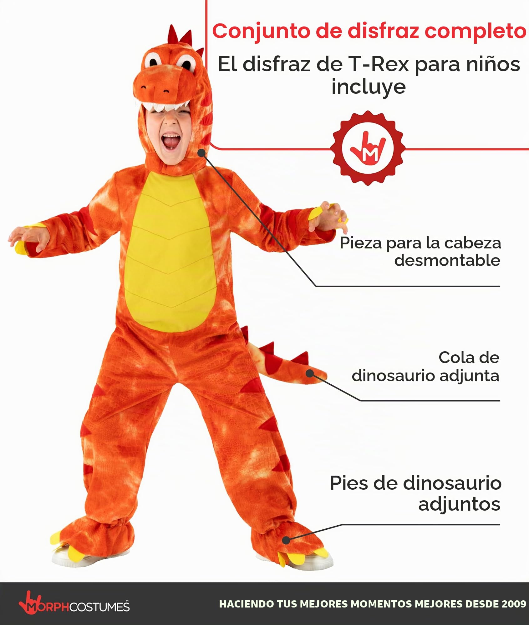 Morph Disfraz Dinosaurio Niño y Niña, Traje T-Rex Disfraz Halloween Dinosaurio, Disfraces Carnaval Niños - T2