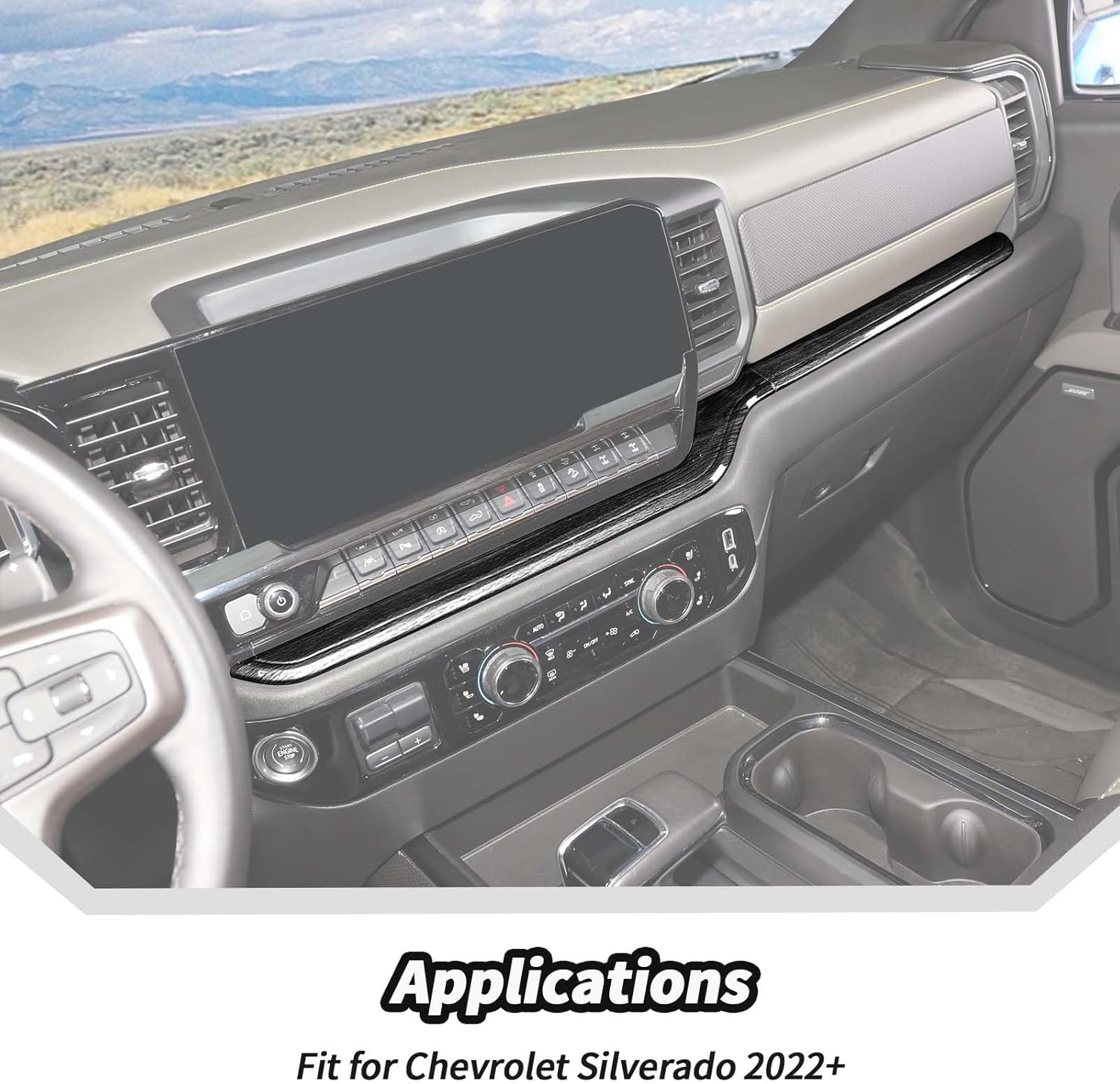 JeCar Black Wood Grain Interior Center Console Dash Trim Cover for 2022 2023 2024 Chevrolet Chevy Silverado 1500