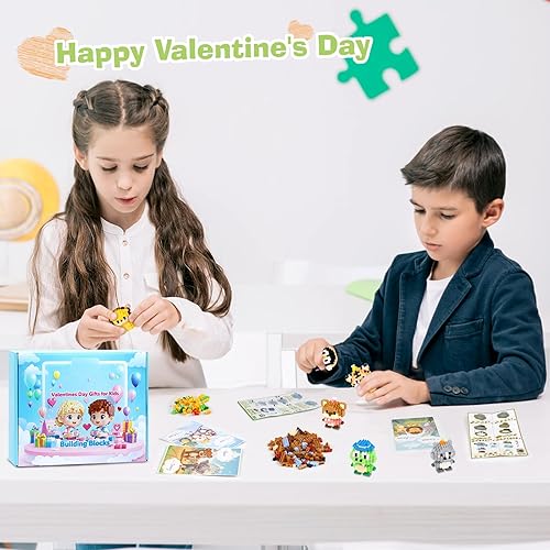 Miniatura 6 de Paquete de 24 regalos para el día de San Valentín para el aula de niños, mini bloques de construcción, juego de juguetes de construcción para niños,