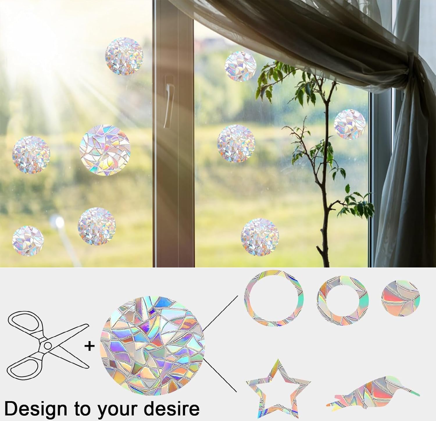 65 Pcs Round Prism Window Stickers, BetterJonny Bird Protection, Rainbow Window Film, Prism Window Stickers, Bird Protection, PVC Anti-Collision Sticker, Suncatcher Sticker