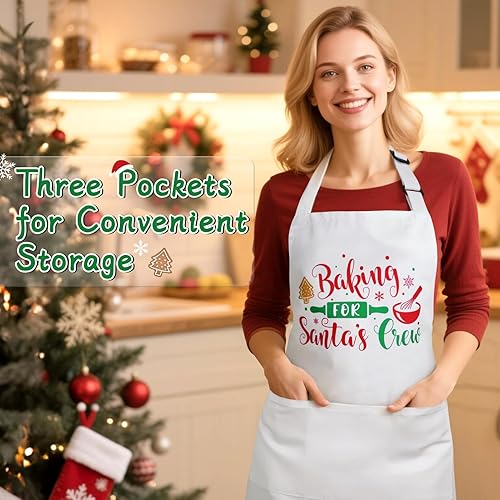 Miniatura 6 de NLUS Delantales de Navidad para mujeres y hombres con 3 bolsillos, delantales ajustables para cocinar en la cocina, divertidos regalos de Navidad