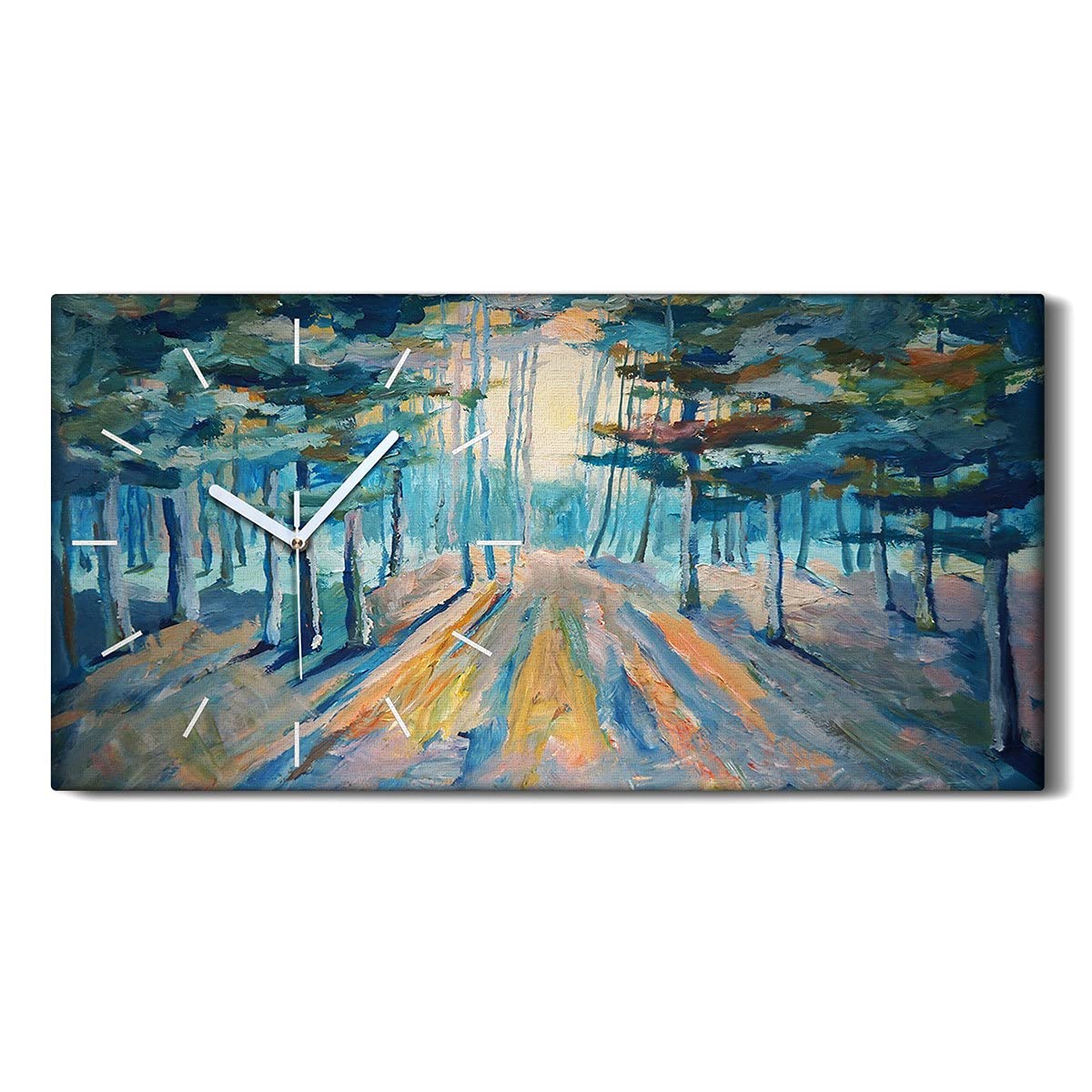 Horloge sur toile 60x30cm forêt d'hiver décoration de salon moderne et silencieuse
